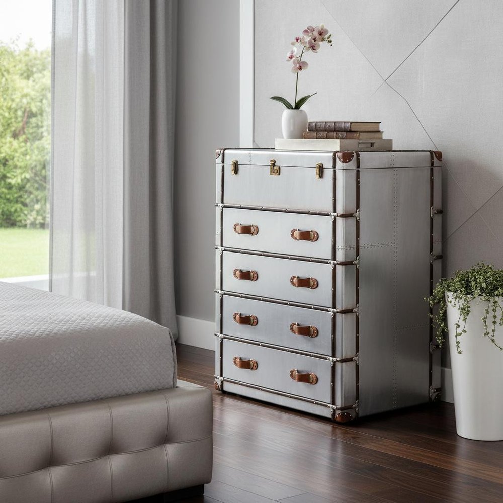 Silver Aluminum Four Drawer Dresser - 42-inch