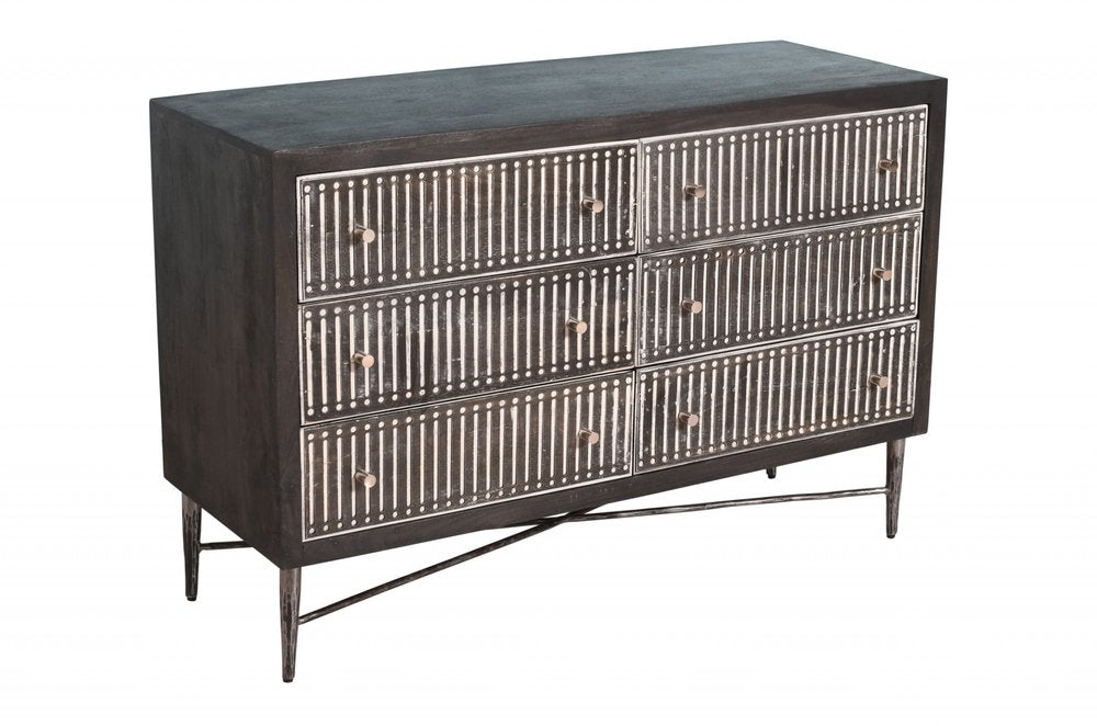 Antique Brown Solid Wood Six Drawer Double Dresser - 48-inch