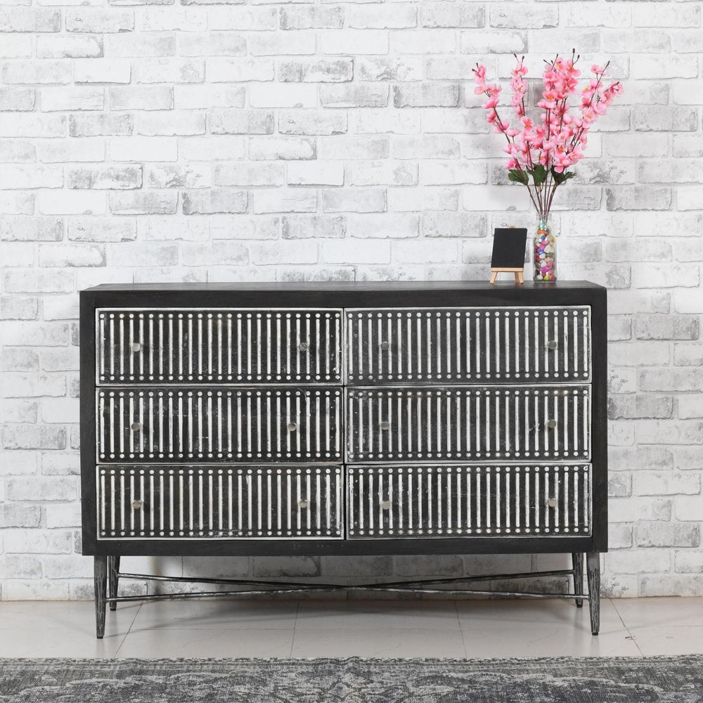 Antique Brown Solid Wood Six Drawer Double Dresser - 48-inch