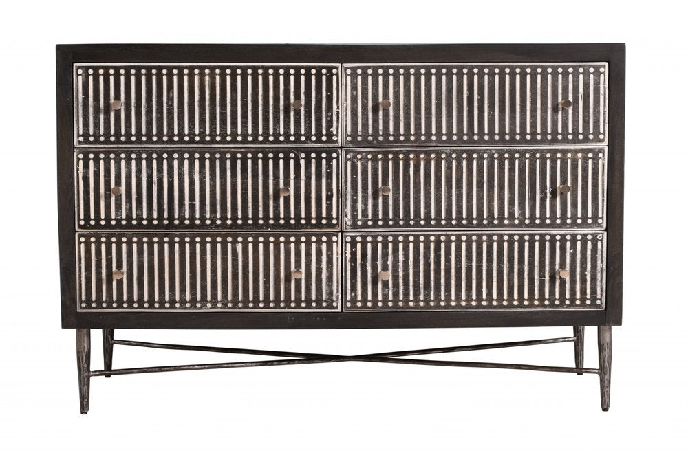 Antique Brown Solid Wood Six Drawer Double Dresser - 48-inch