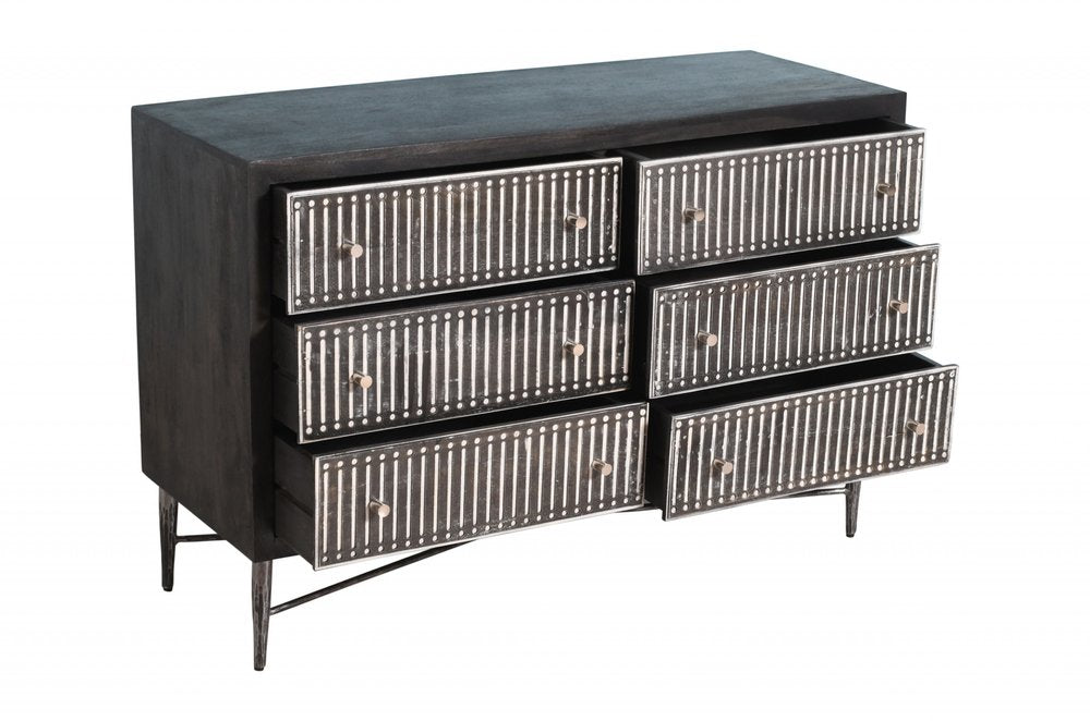 Antique Brown Solid Wood Six Drawer Double Dresser - 48-inch
