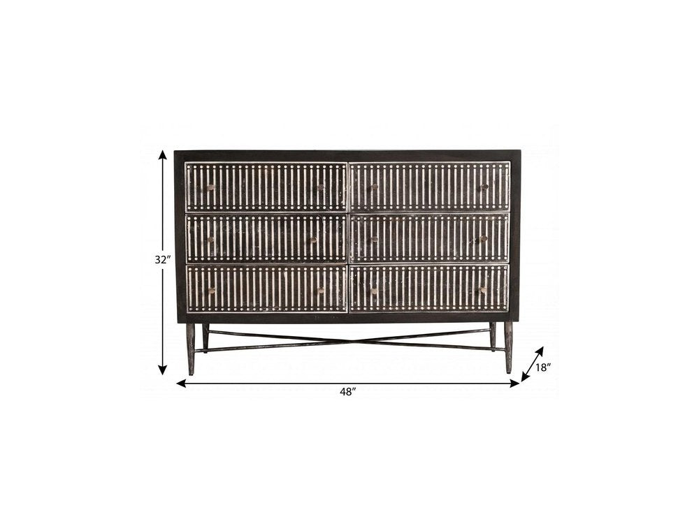 Antique Brown Solid Wood Six Drawer Double Dresser - 48-inch