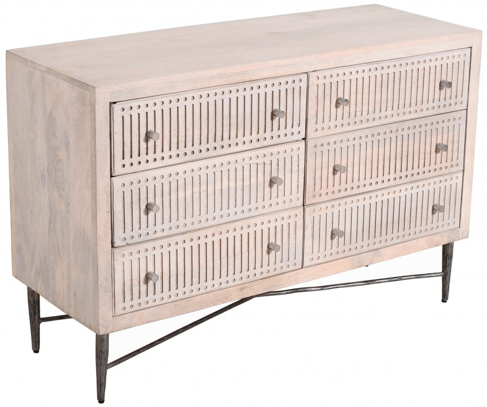 Brushed Ivory Solid Wood Six Drawer Double Dresser - 48-inch