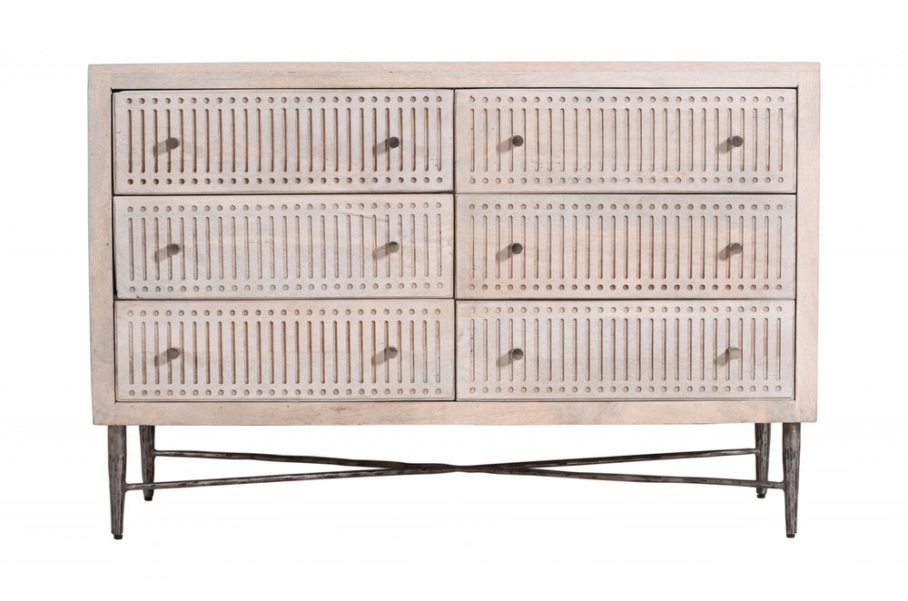 Brushed Ivory Solid Wood Six Drawer Double Dresser - 48-inch