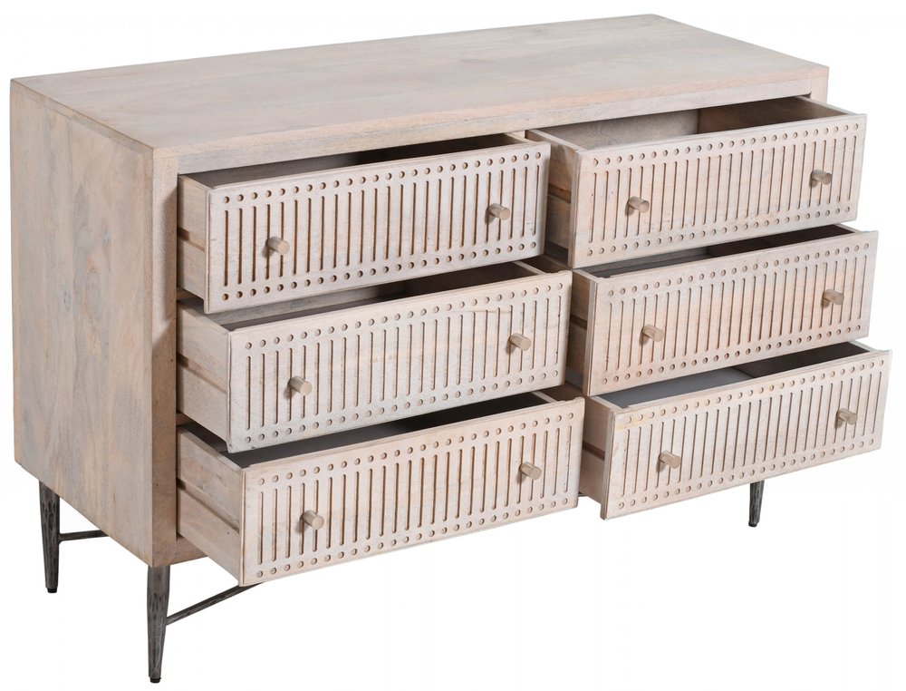 Brushed Ivory Solid Wood Six Drawer Double Dresser - 48-inch