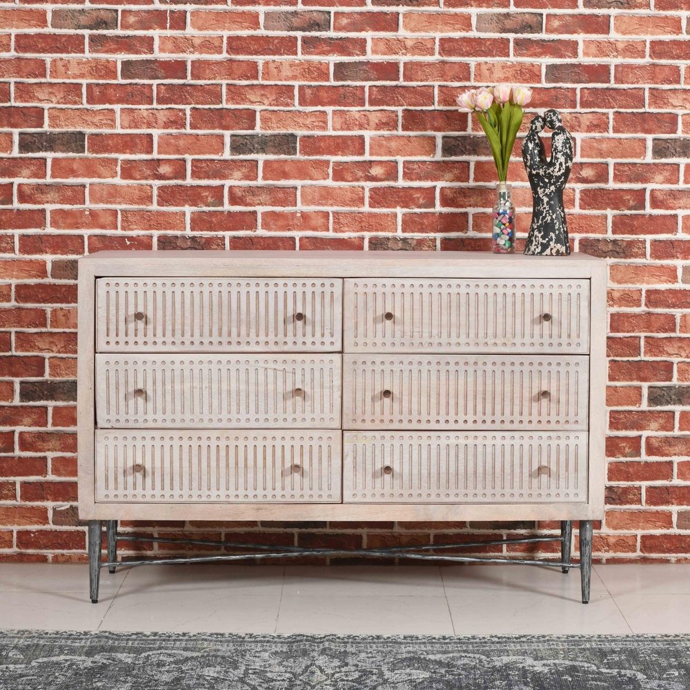 Brushed Ivory Solid Wood Six Drawer Double Dresser - 48-inch