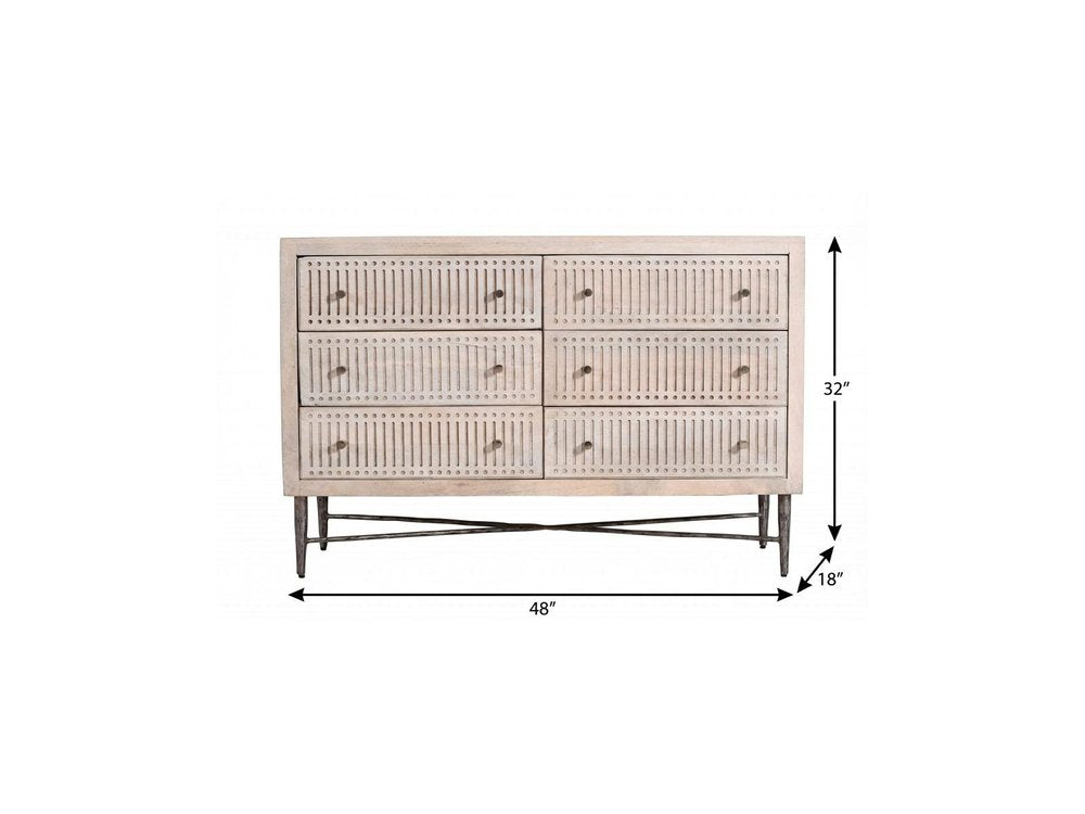 Brushed Ivory Solid Wood Six Drawer Double Dresser - 48-inch