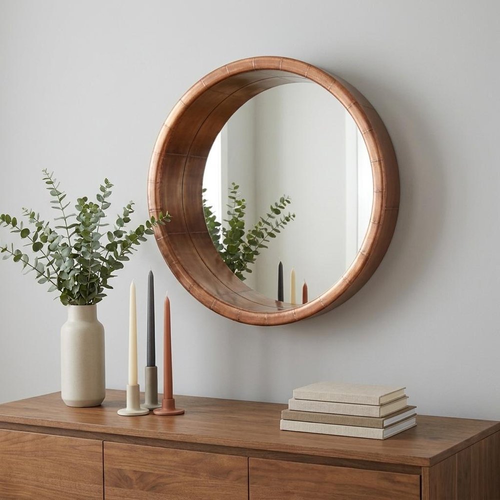 Copper Round Metal Framed Accent Mirror - 21-inch