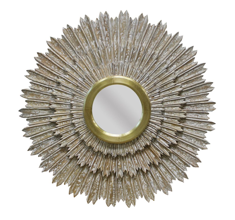 Antiqued Gold Sunburst Wood and Metal Framed Accent Mirror - 44-inch