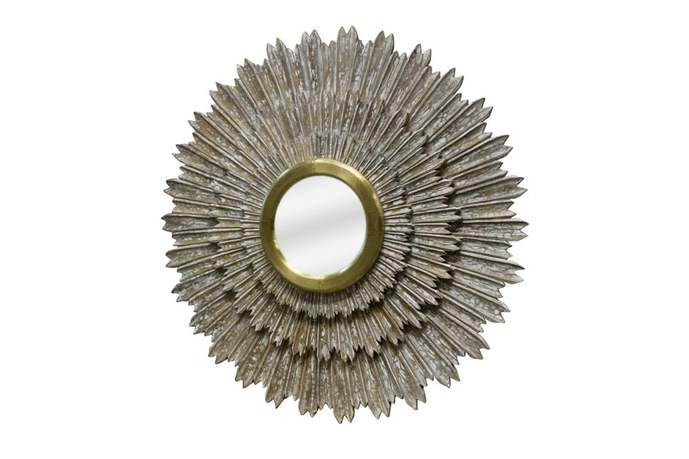 Antiqued Gold Sunburst Wood and Metal Framed Accent Mirror - 44-inch