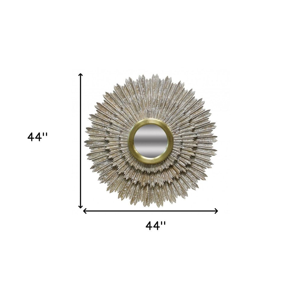 Antiqued Gold Sunburst Wood and Metal Framed Accent Mirror - 44-inch