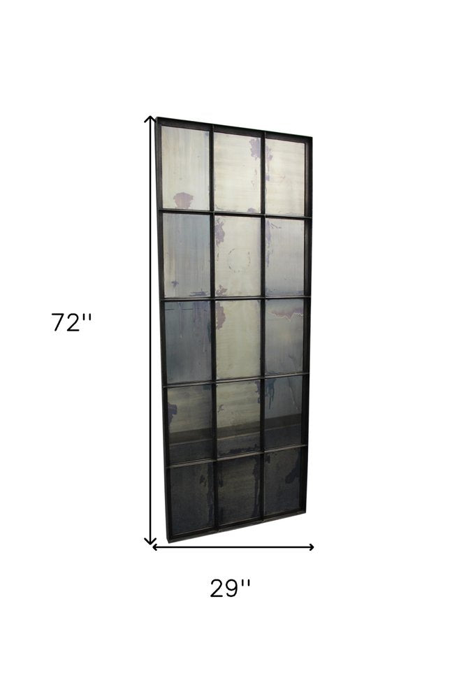 Black Metal Framed Full Length Antiqued Glass Hanging Mirror - 72-inch