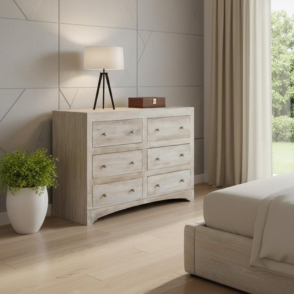 Brown Solid Wood Six Drawer Double Dresser - 60-inch