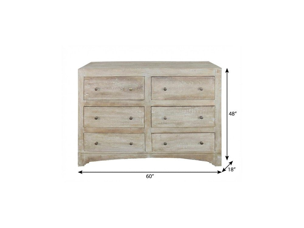 Brown Solid Wood Six Drawer Double Dresser - 60-inch