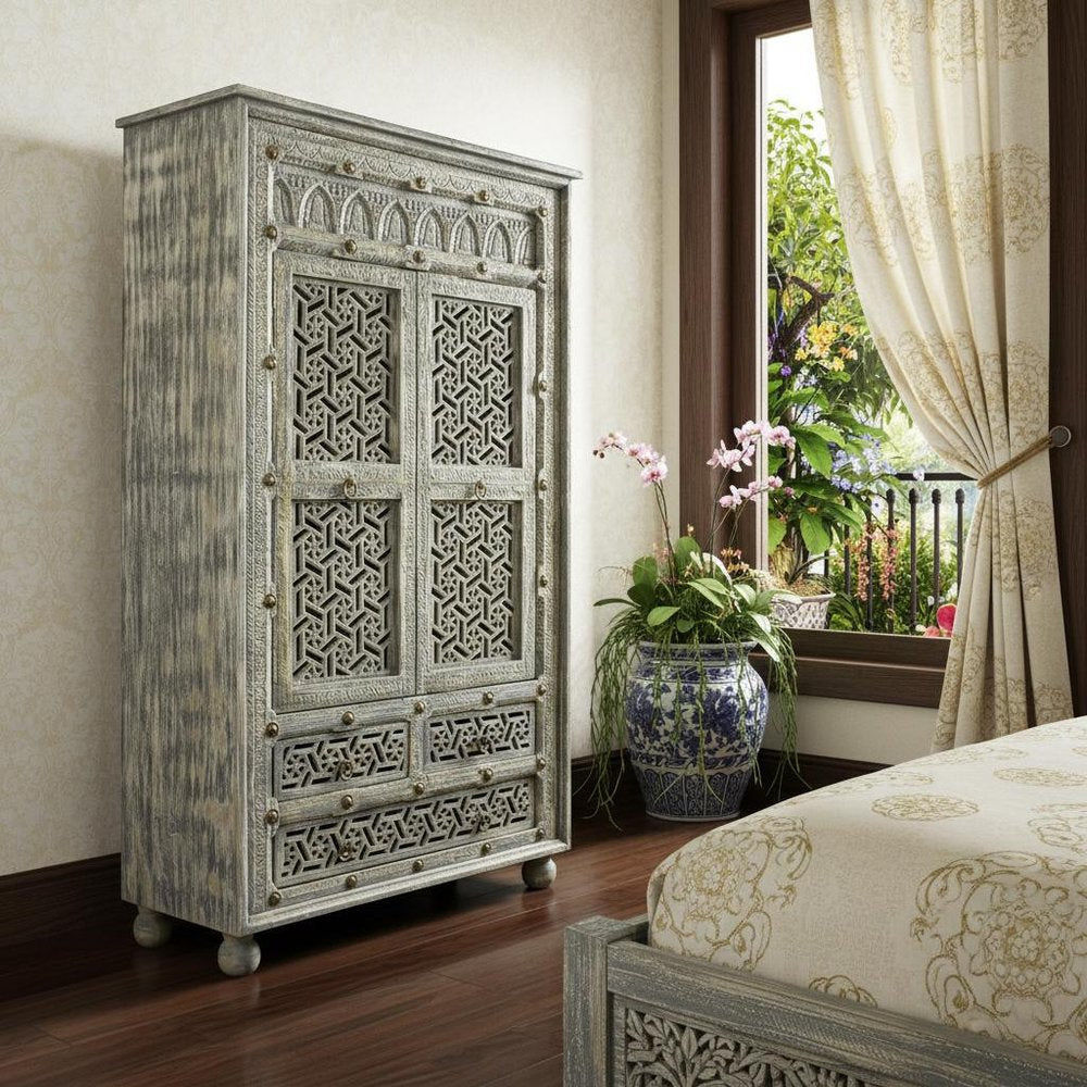 Aged Gray Solid Wood Three Drawer Gentleman's Chest - 42-inch
