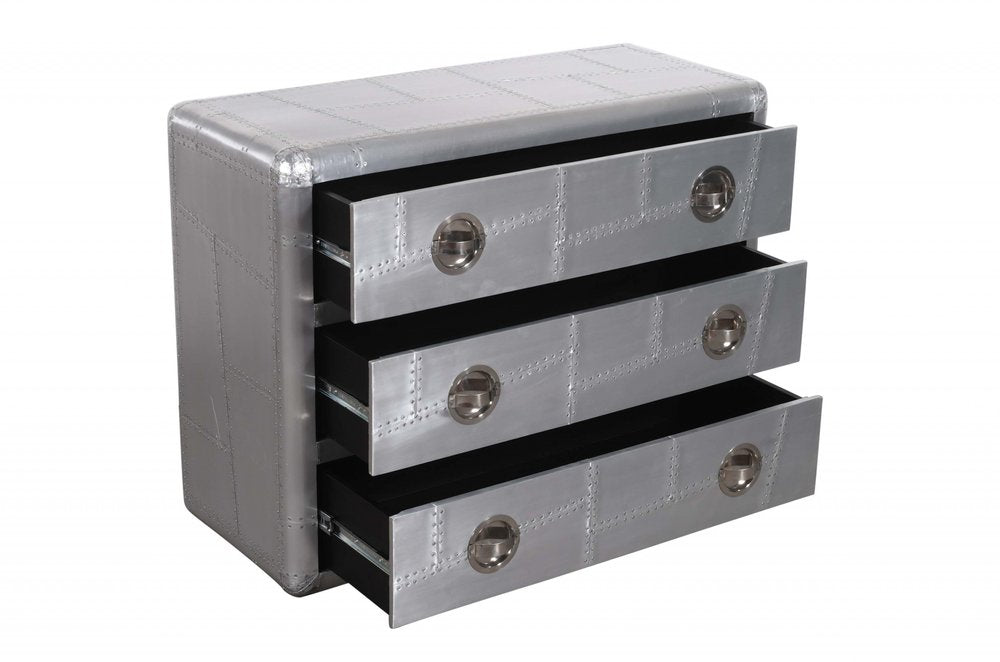 Silver Aluminum Three Drawer Dresser - 42-inch