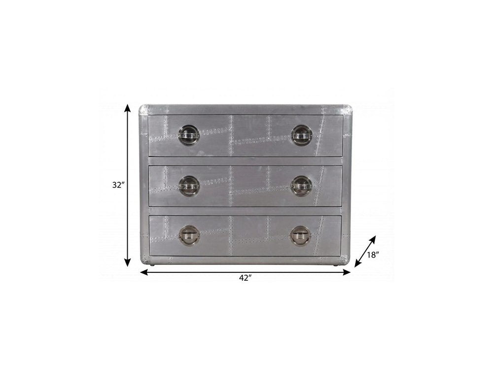 Silver Aluminum Three Drawer Dresser - 42-inch