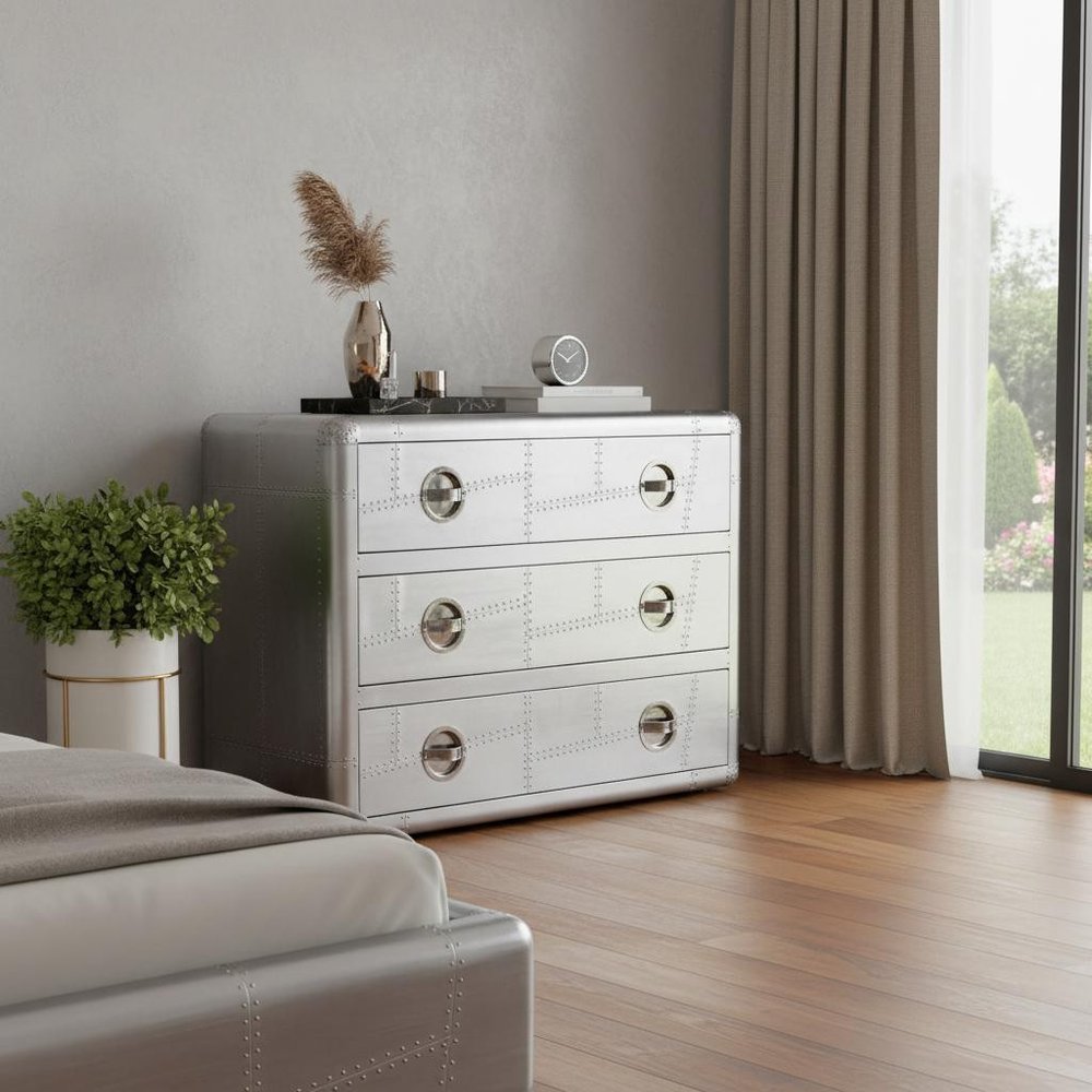 Silver Aluminum Three Drawer Dresser - 42-inch