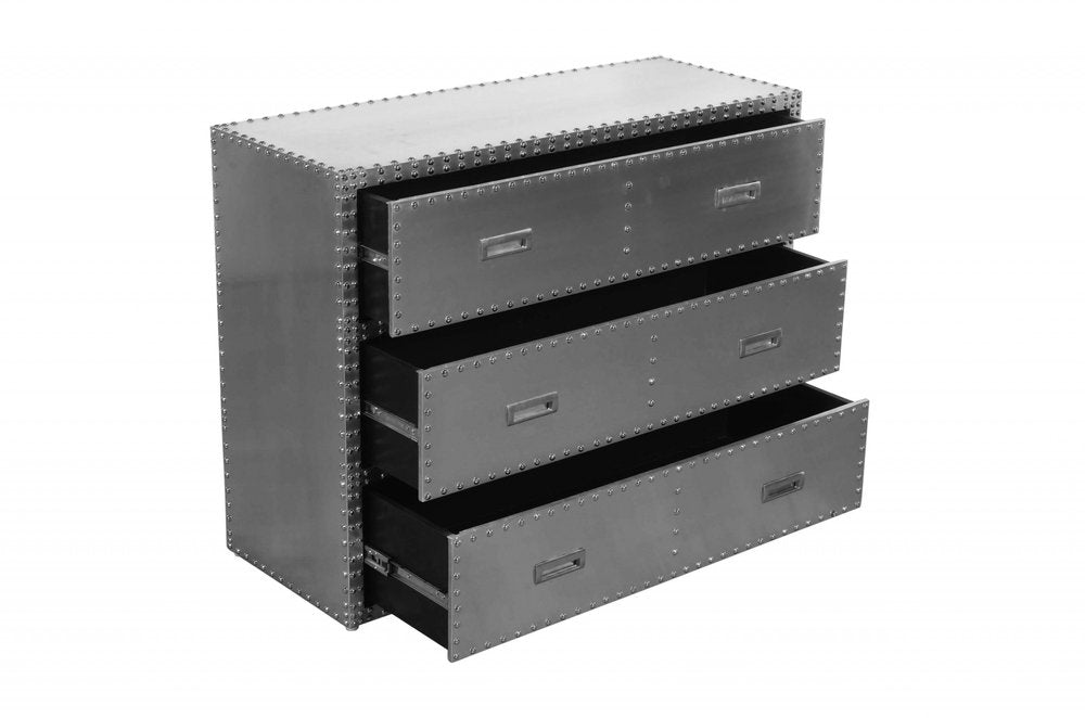 Silver Aluminum Three Drawer Dresser - 42-inch
