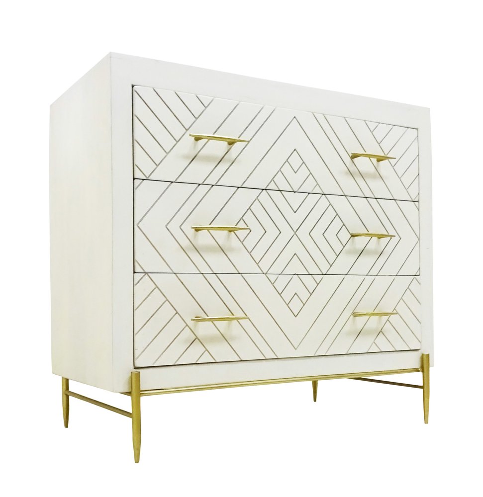 Ivory Solid Wood Three Drawer Dresser - 38-inch