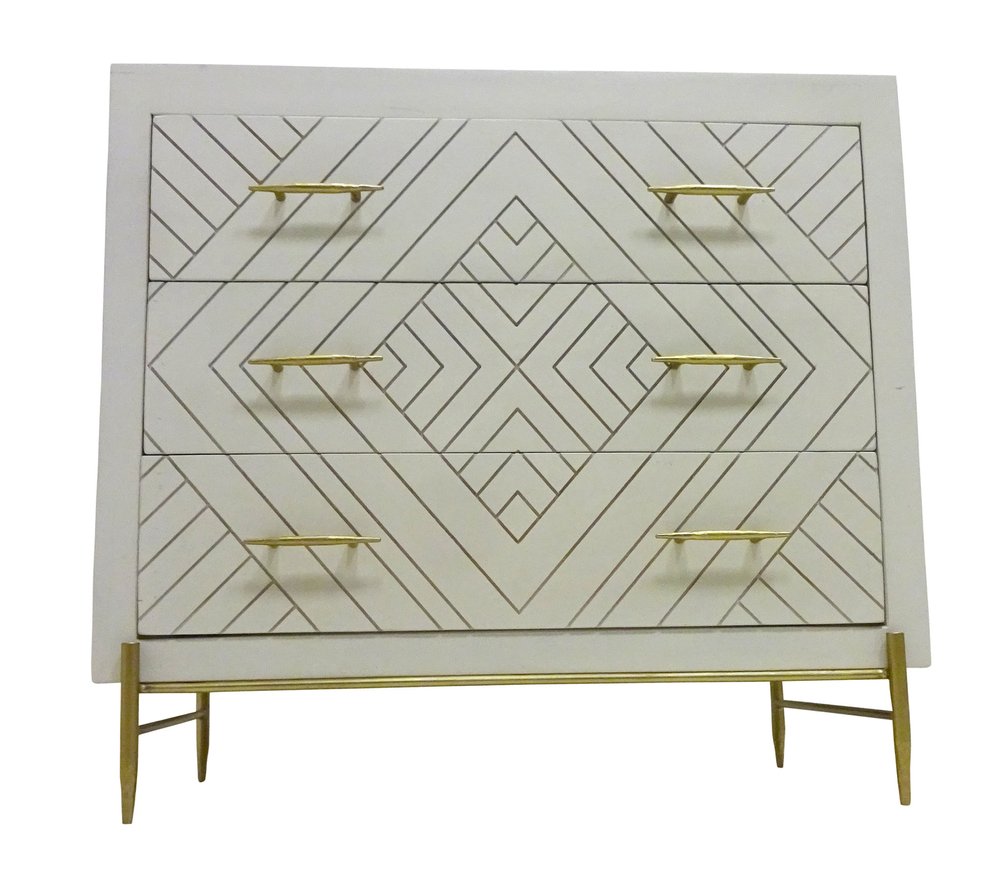 Ivory Solid Wood Three Drawer Dresser - 38-inch