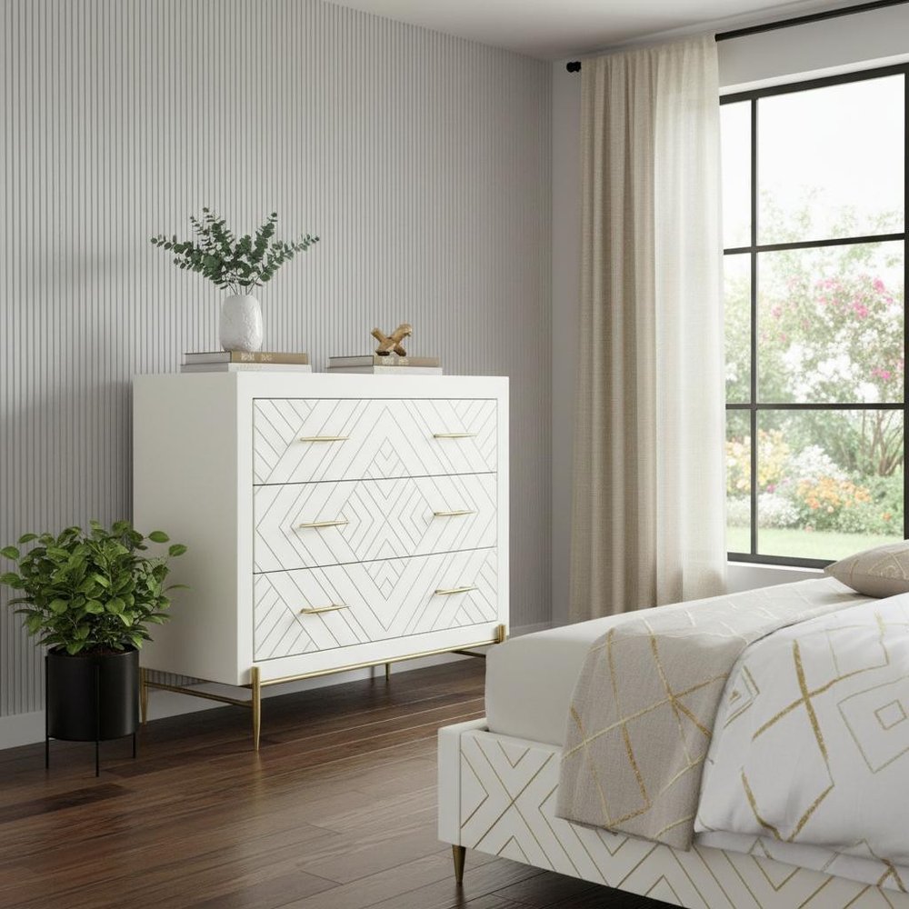 Ivory Solid Wood Three Drawer Dresser - 38-inch