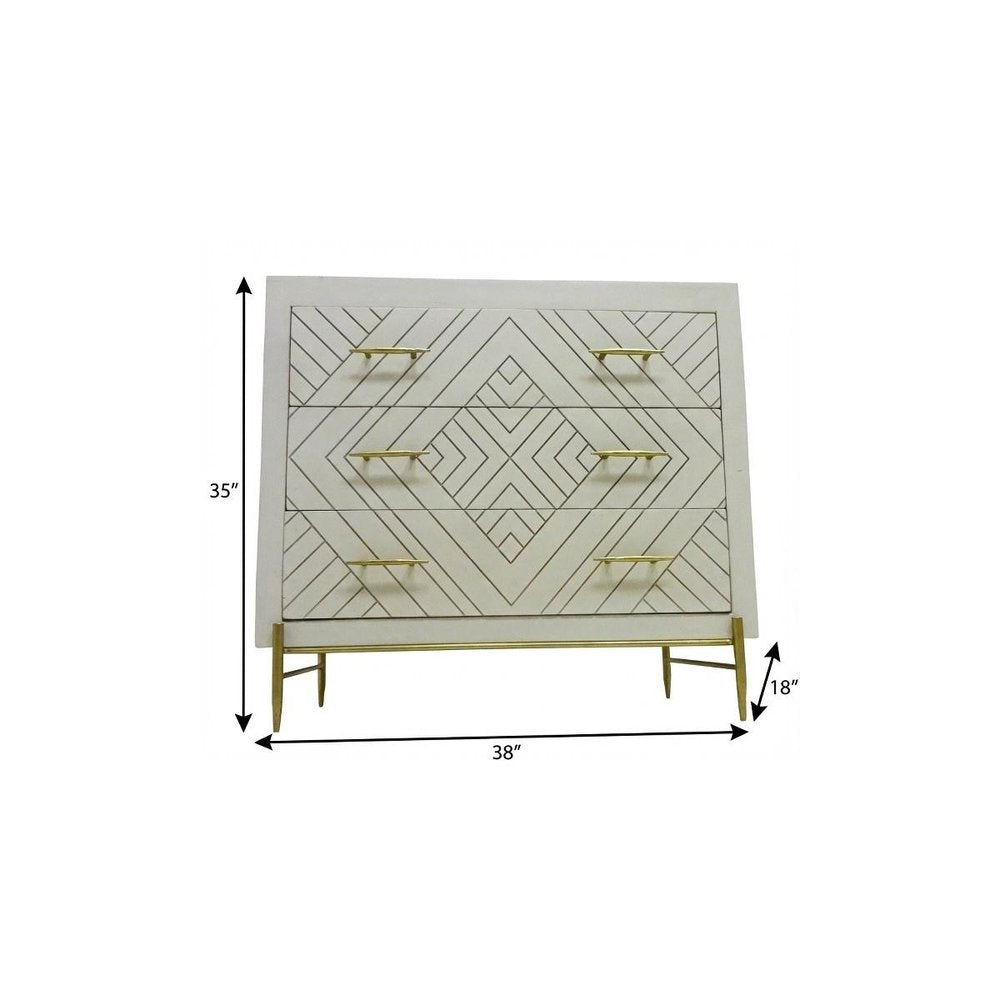 Ivory Solid Wood Three Drawer Dresser - 38-inch