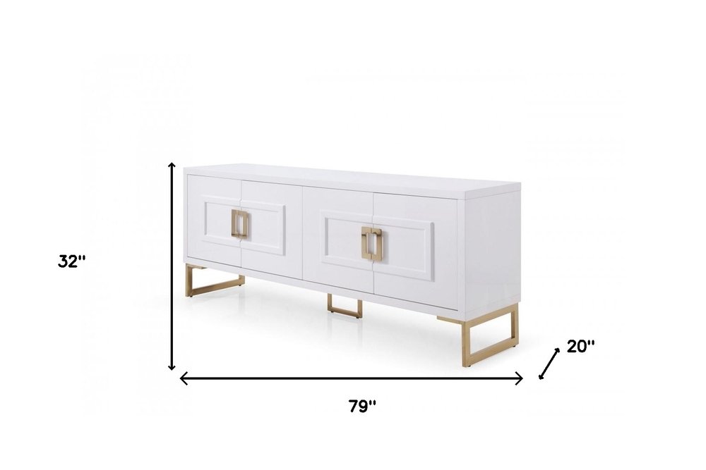 Gold and White Wood Sideboard with Four Doors - 79-inch