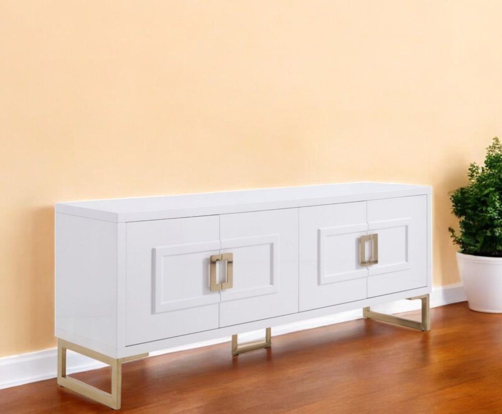 Gold and White Wood Sideboard with Four Doors - 79-inch