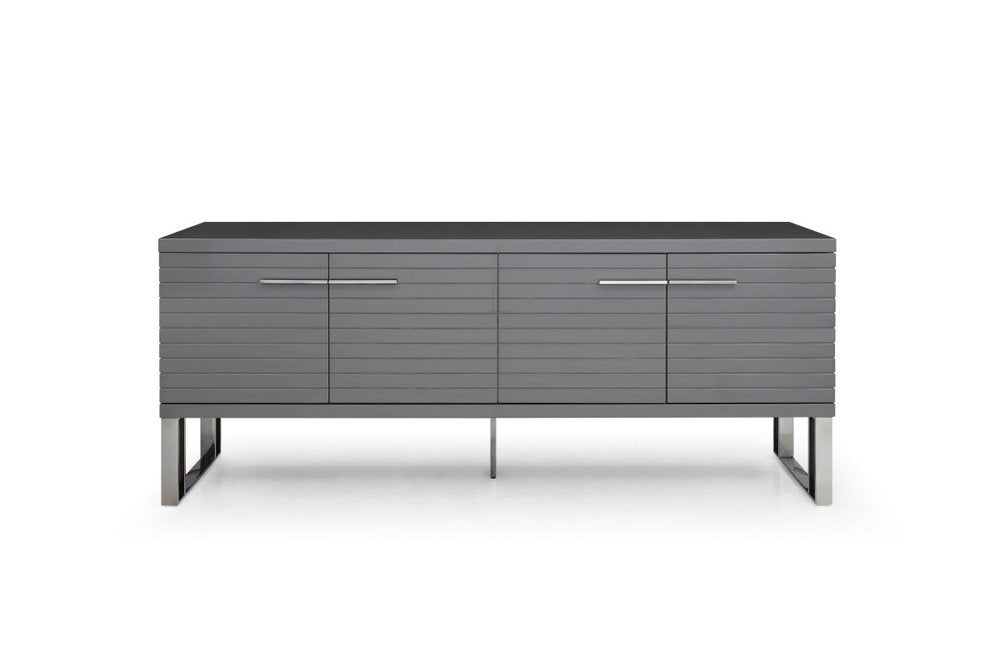 Gray Solid Wood Ribbed Texture Buffet Table with Four Doors - 79-inch