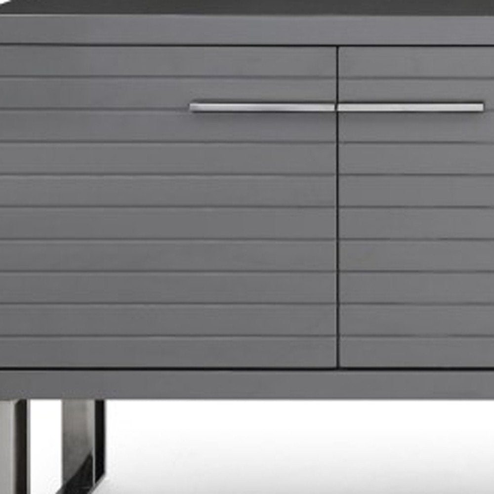 Gray Solid Wood Ribbed Texture Buffet Table with Four Doors - 79-inch
