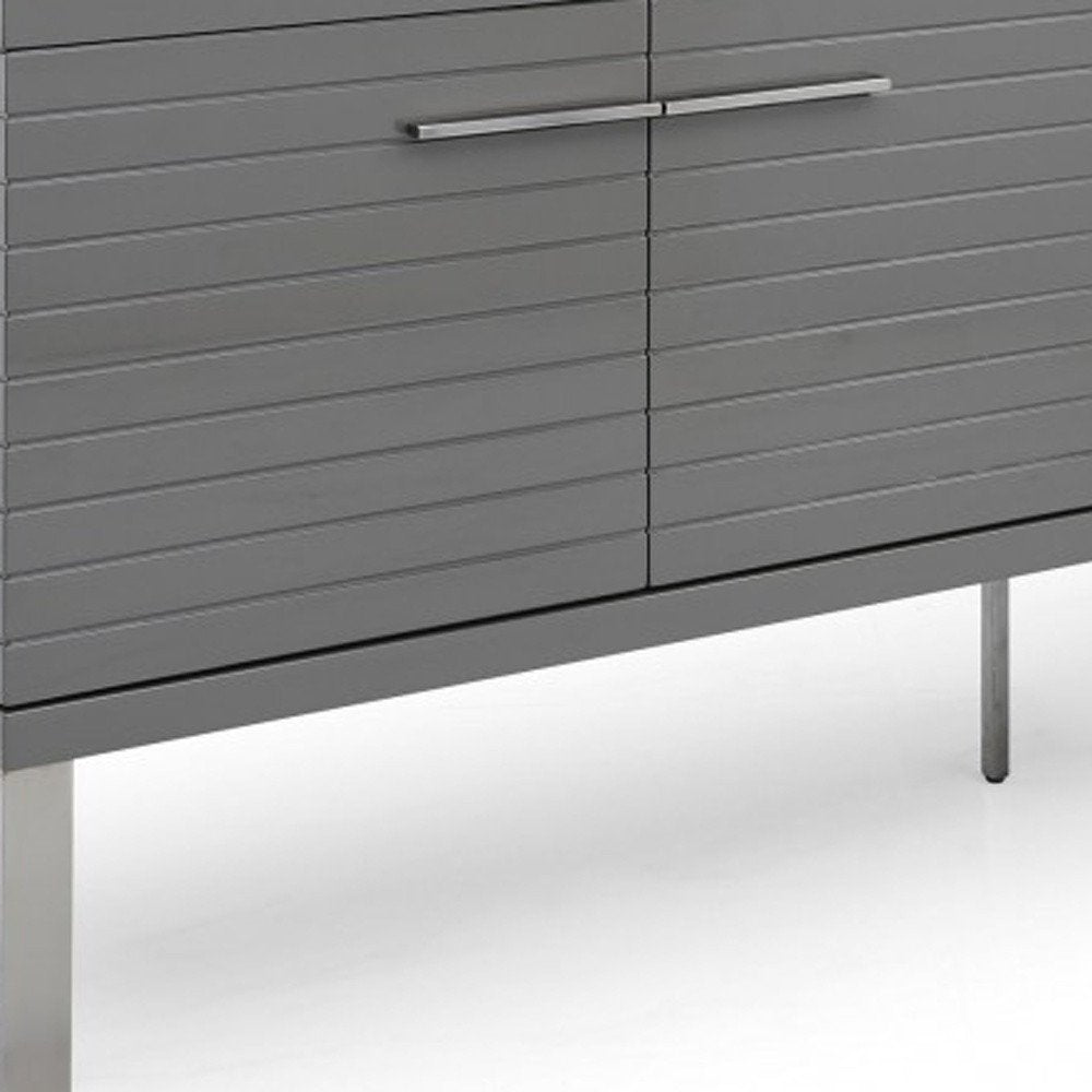Gray Solid Wood Ribbed Texture Buffet Table with Four Doors - 79-inch