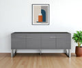 Gray Solid Wood Ribbed Texture Buffet Table with Four Doors - 79-inch