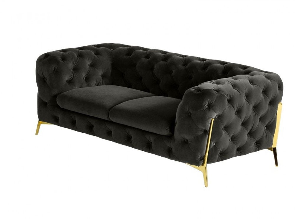 Dark Gray and Gold Velour Chesterfield Loveseat - 74-inch