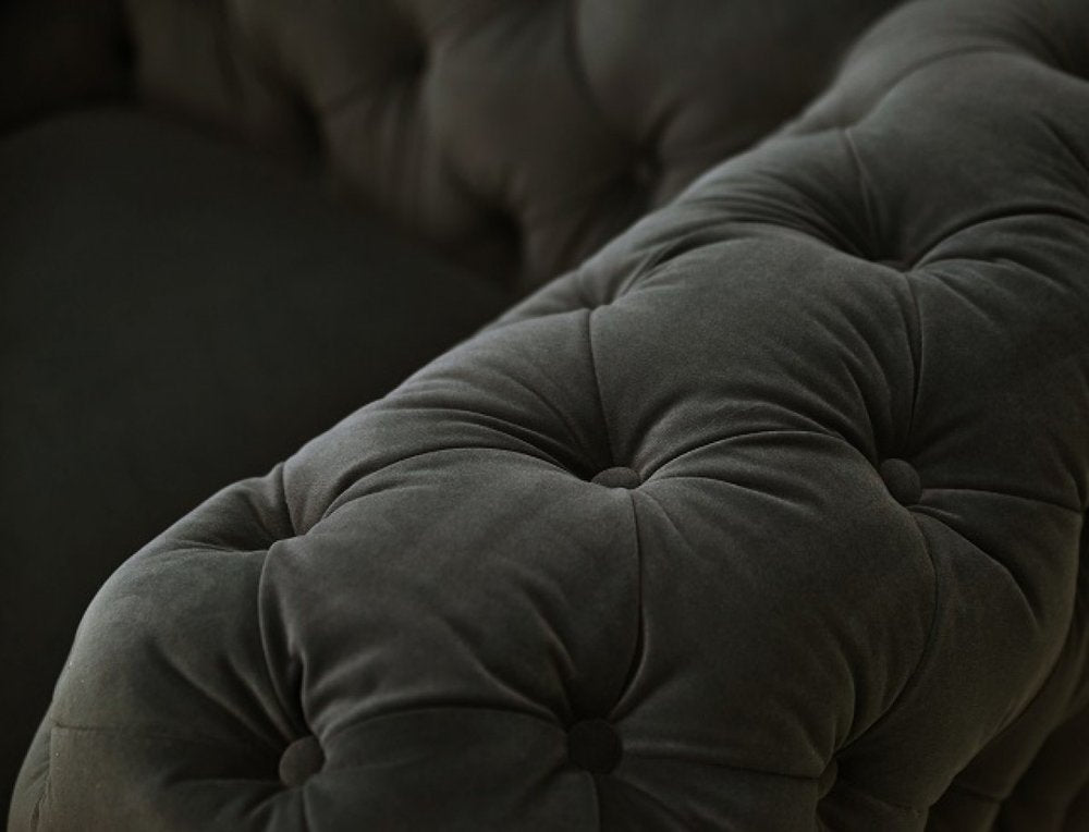 Dark Gray and Gold Velour Chesterfield Loveseat - 74-inch