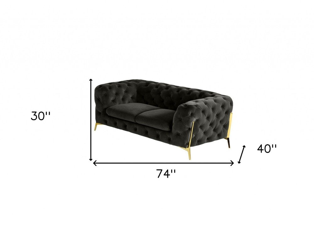 Dark Gray and Gold Velour Chesterfield Loveseat - 74-inch