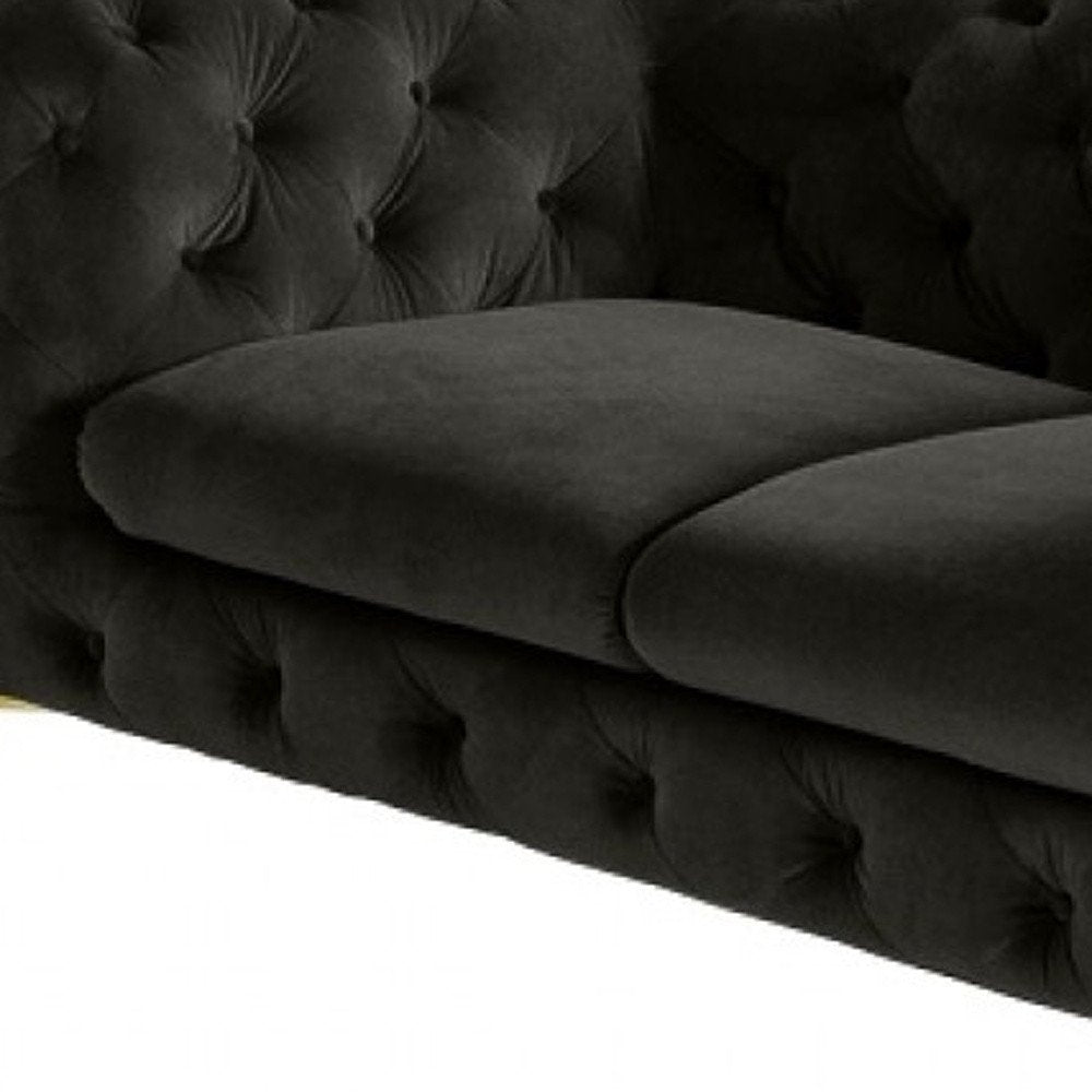 Dark Gray and Gold Velour Chesterfield Loveseat - 74-inch