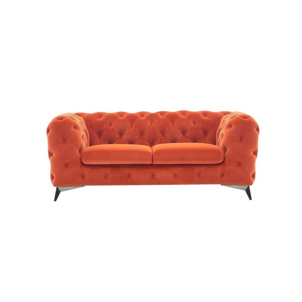Orange and Silver Velvet Chesterfield Loveseat - 74-inch