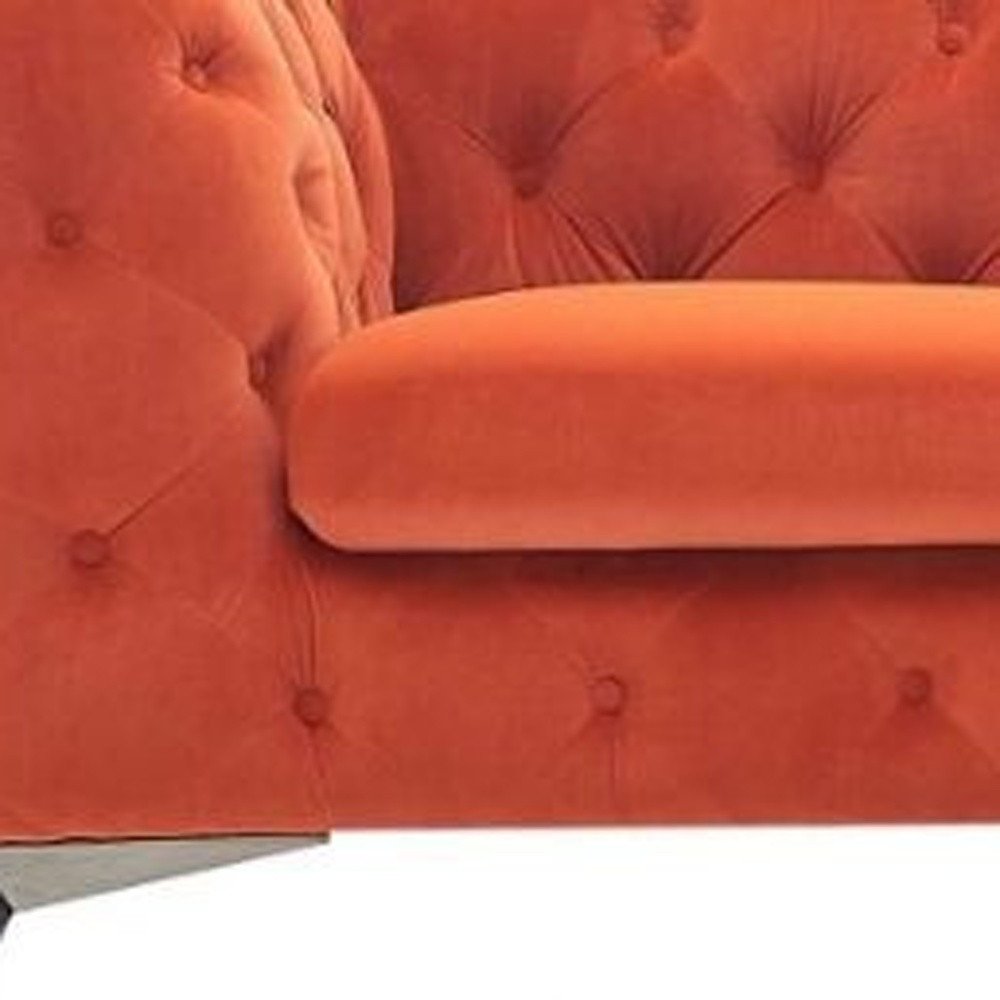 Orange and Silver Velvet Chesterfield Loveseat - 74-inch