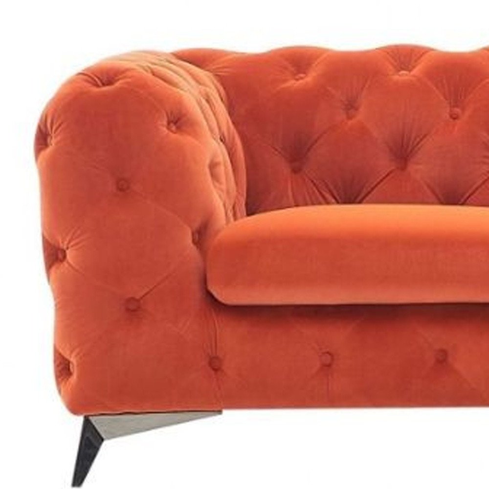Orange and Silver Velvet Chesterfield Loveseat - 74-inch