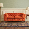 Orange and Silver Velvet Chesterfield Loveseat - 74-inch