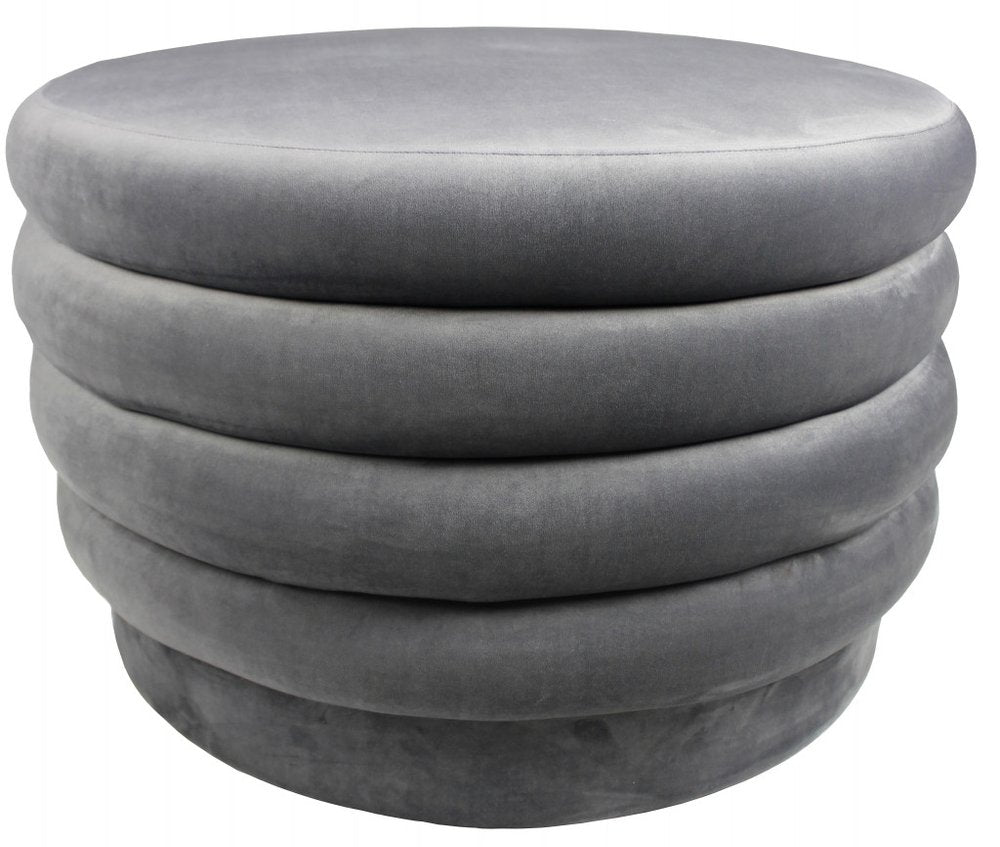 Gray Velvet Tufted Round Cocktail Ottoman - 31-inch