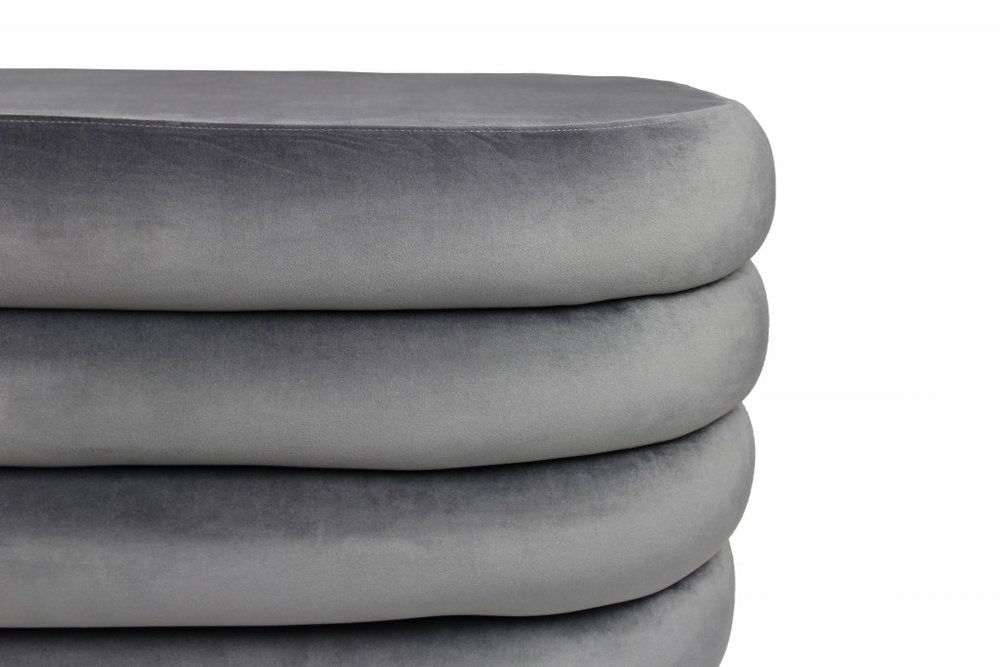 Gray Velvet Tufted Round Cocktail Ottoman - 31-inch