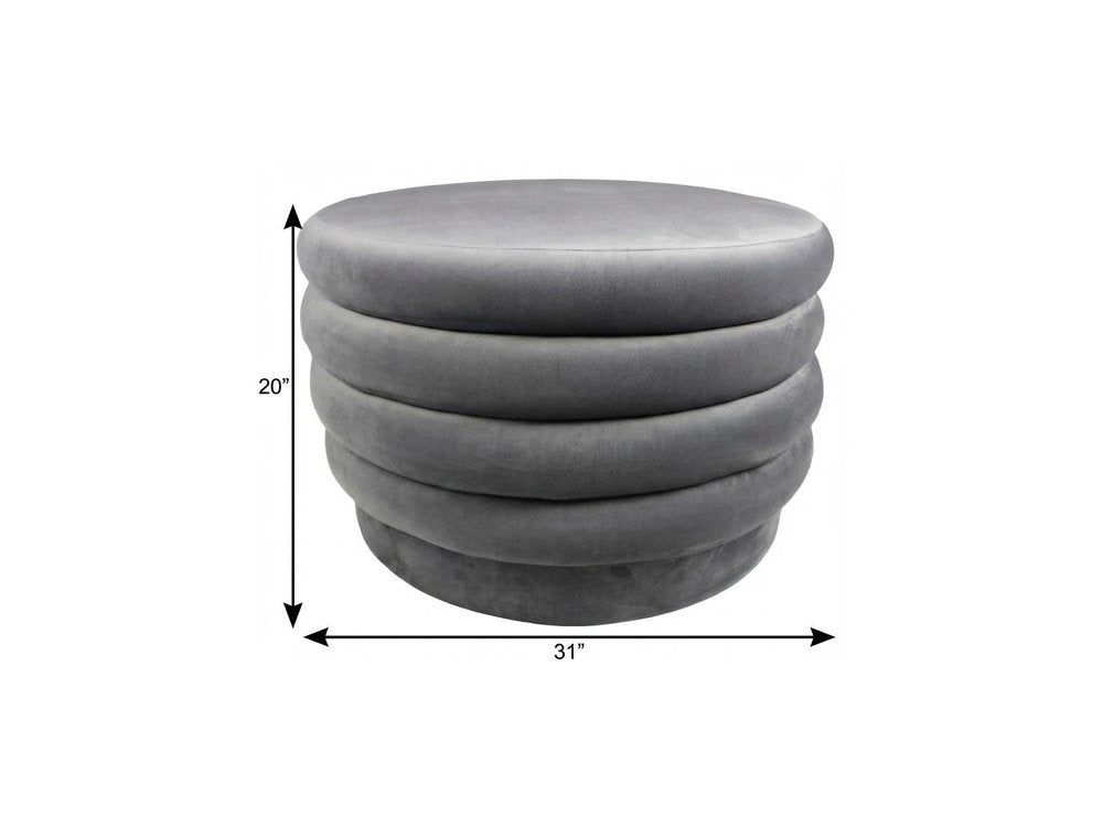 Gray Velvet Tufted Round Cocktail Ottoman - 31-inch