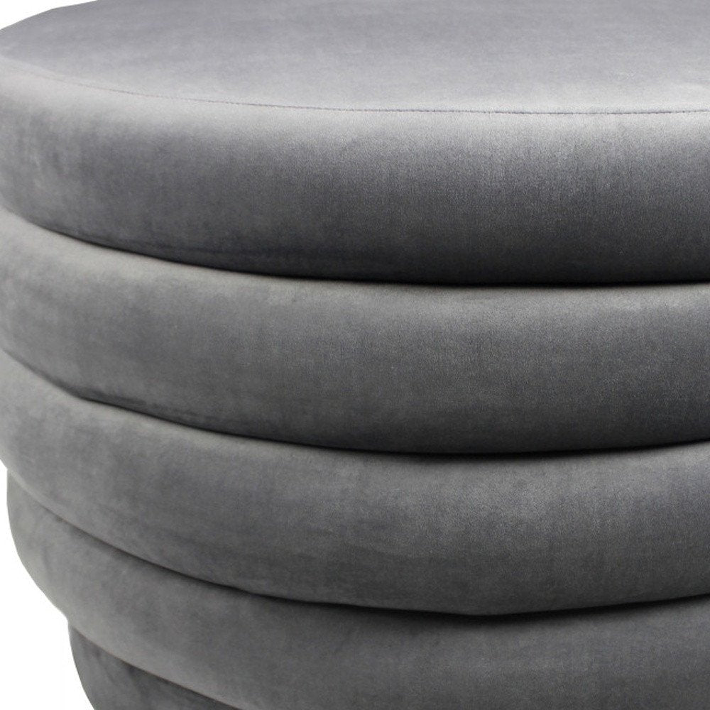 Gray Velvet Tufted Round Cocktail Ottoman - 31-inch