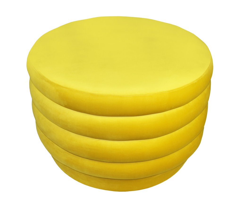 Yellow Velvet Tufted Round Cocktail Ottoman - 31-inch