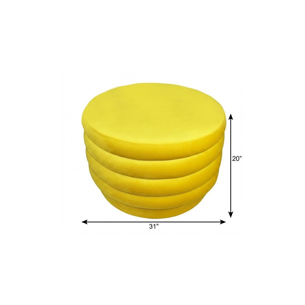 Yellow Velvet Tufted Round Cocktail Ottoman - 31-inch