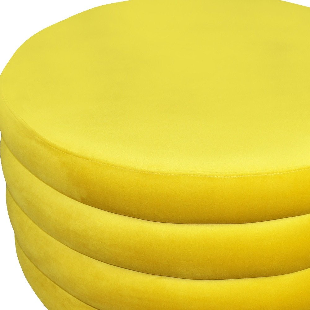 Yellow Velvet Tufted Round Cocktail Ottoman - 31-inch