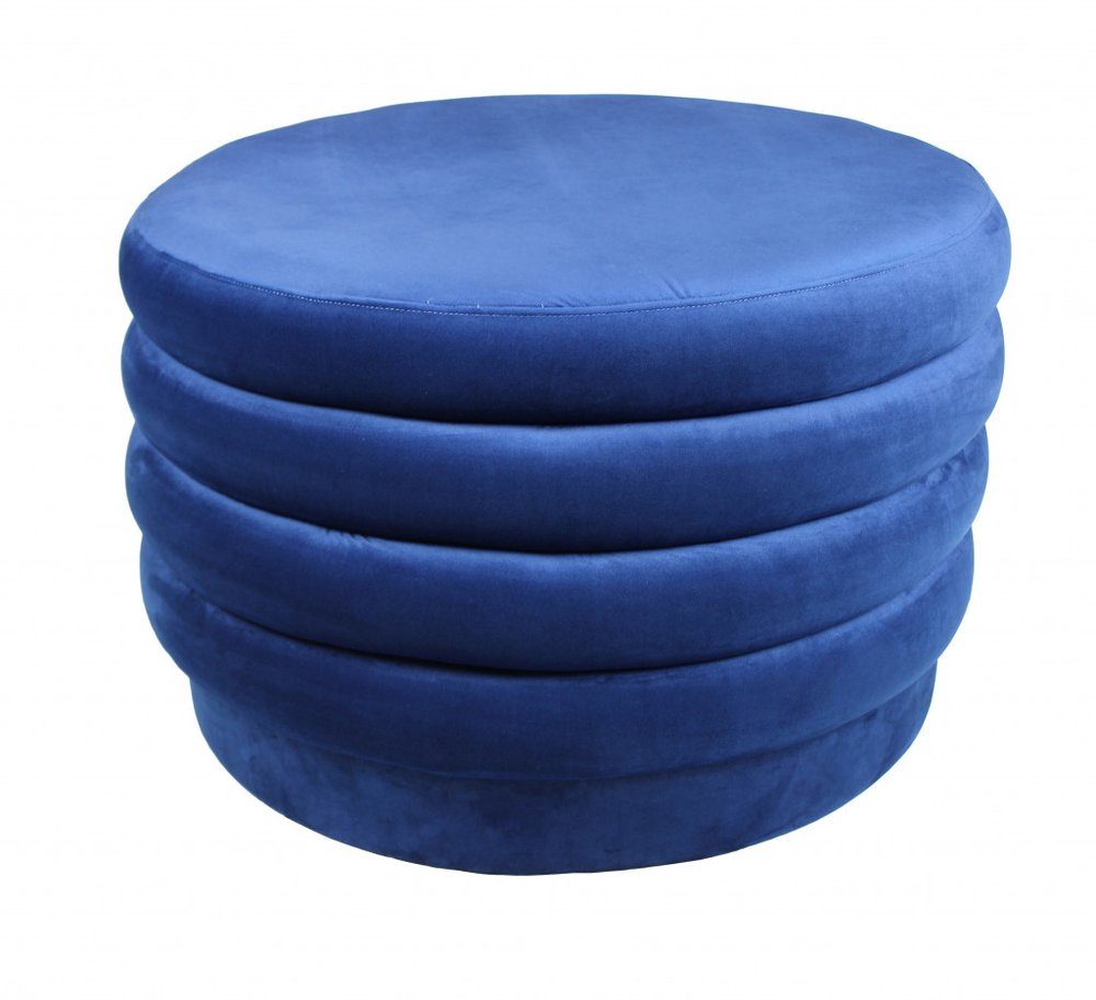 Blue Velvet Tufted Round Cocktail Ottoman - 31-inch