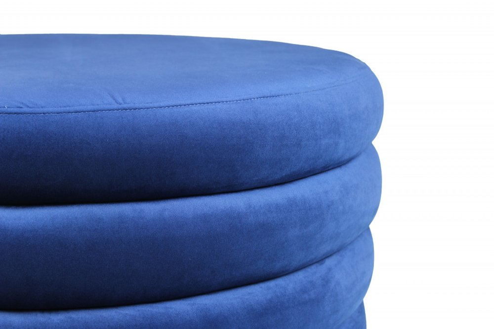 Blue Velvet Tufted Round Cocktail Ottoman - 31-inch